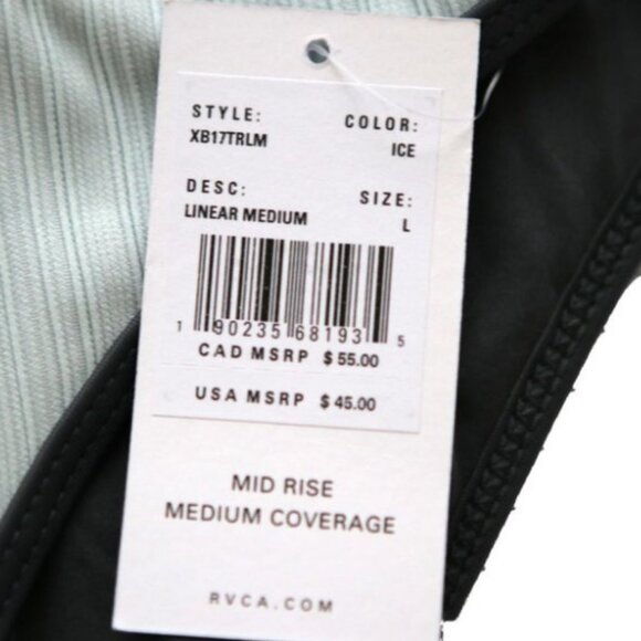 RVCA Bikini Bottoms Mid Rise Ribbed Summer Beach Light Ice Blue Grey NEW - Picture 4 of 6